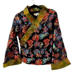 NWOT Laogudai Silk Black Floral Kimono Jacket Size 38 (M)